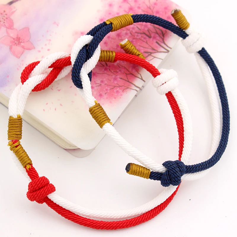 
Red White Polar Blue & White Woven Mobius Ring Infinity Symbol Couples bracelet 