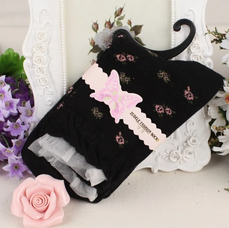 models double layer lace bubble mouth small floral cotton tube socks hot sale flower pattern middle tube sock for girls