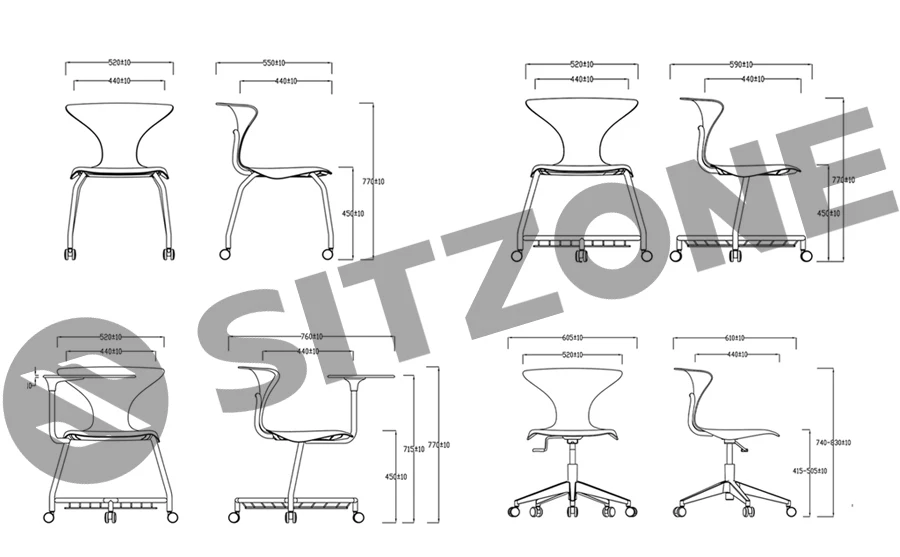 Sitzone Red Color School Class Furniture Project Office Foldable Training Chair With Writing Pad