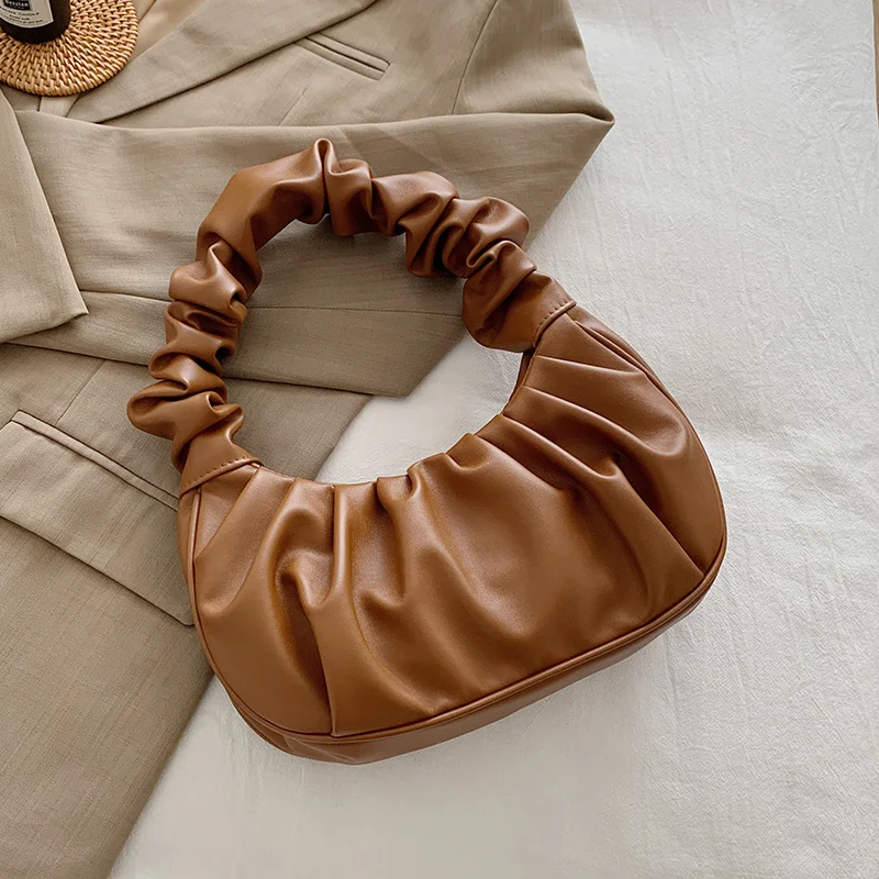 Korean new style fashion handbag solid color pleated cloud underarm bag sweet shoulder bag street fashion women handbag