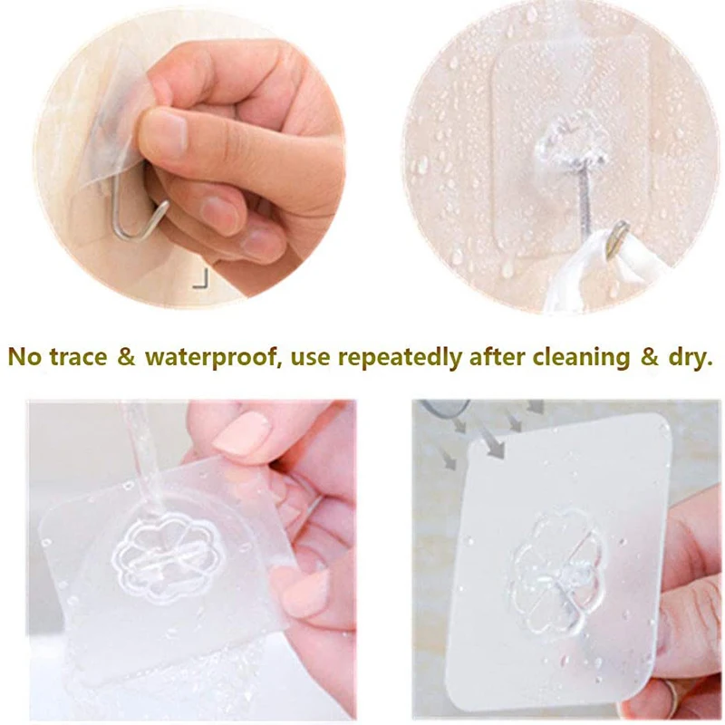 Wall Hooks Transparent Seamless Hooks Waterproof and Oilproof Heavy Duty Self Adhesive Hooks for Kitchens Bathroom Bedroom