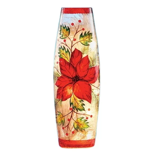 Home Decoration Christmas Glass Bottle With LED Poinsettia Flower Pattern Lighted Glass Bottle Ornaments