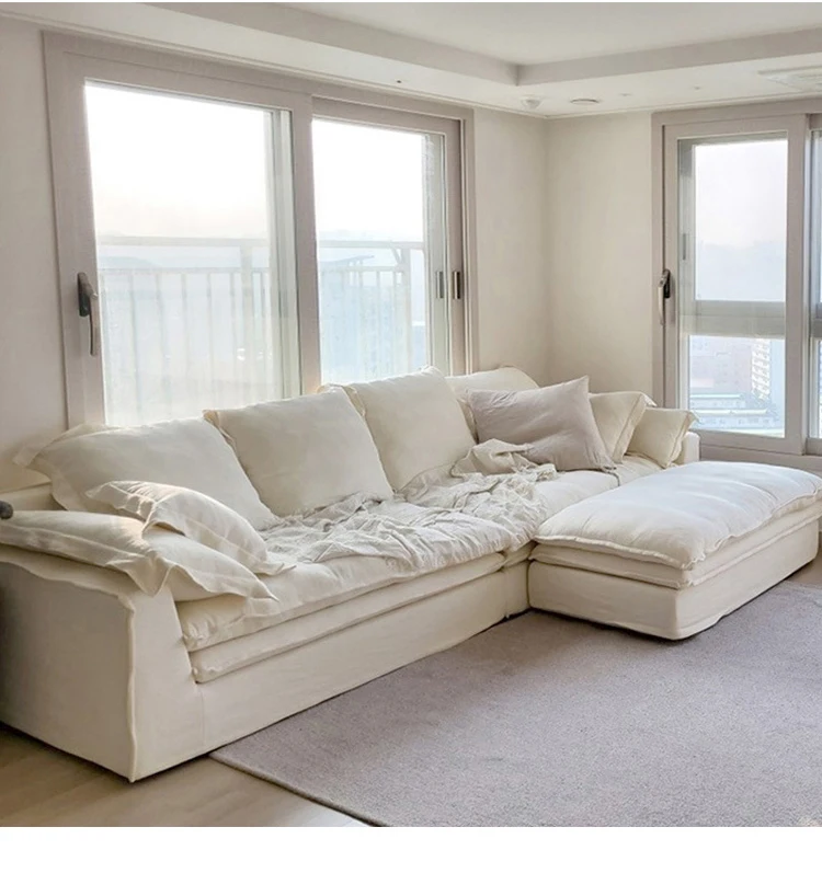 New design Modern luxury Big Cloud living room sofa set furniture cushion feather filled white L-shaped modular sofa set