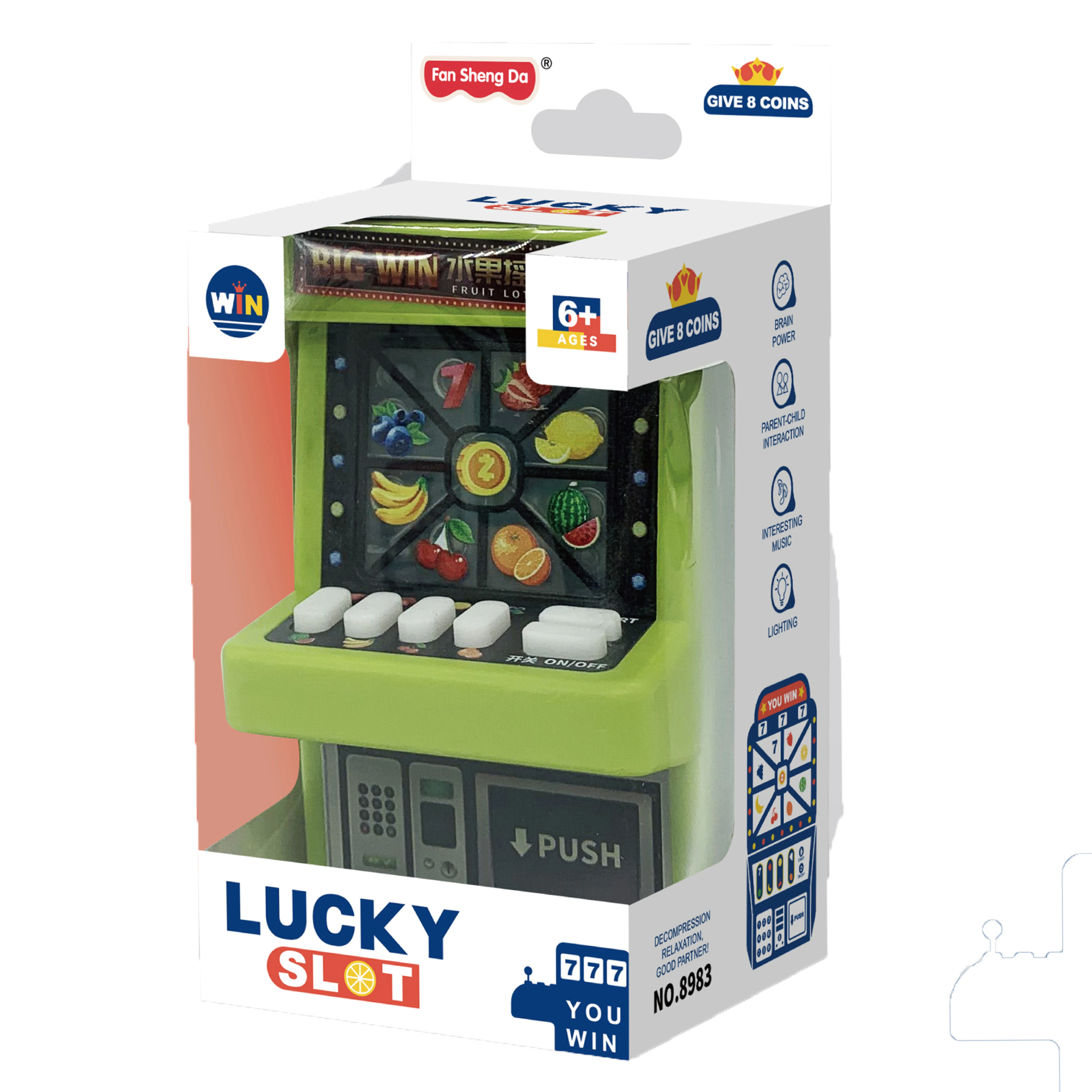 2023 New Arrival Game Machine For Children Fruit Shaking Machine Mini Slot Toys Fruit Lottery Handheld Game With 8 Coins