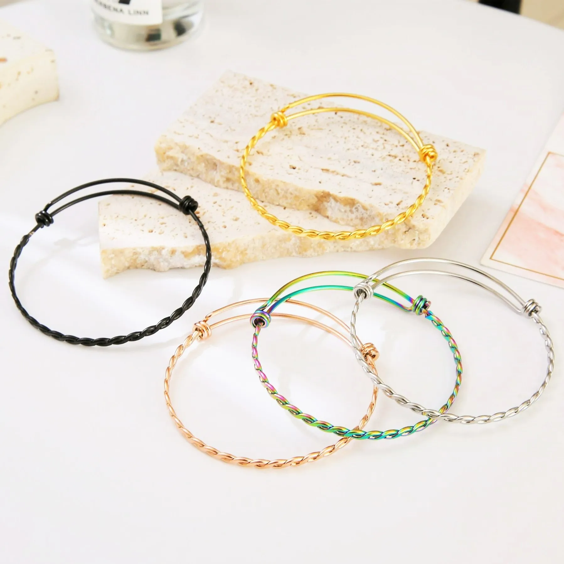 Wholesale cheap stainless steel thread cable braided plain twisted wire bracelet