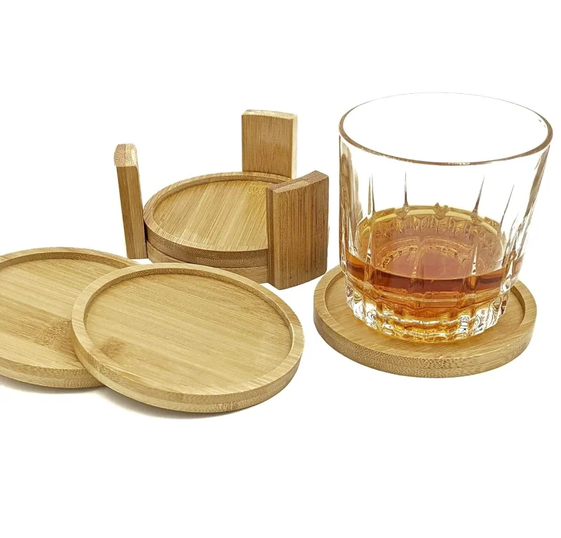 Natural Bamboo Coffee Coaster Bamboo Coaster Set with Holder for Kinds of Cups Table Drink