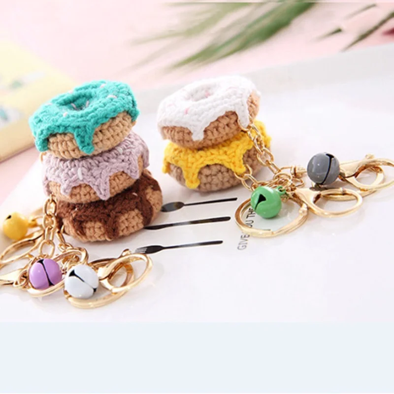 Play Food Kids Sweet Doughnut Fruit Theme Keychain Easter Amigurumi Bag Accessories Handmade Crochet Donut Keyring