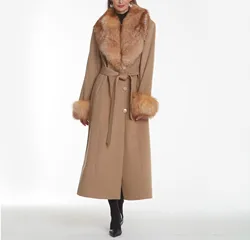 2023 Professional Manufacturer Custom Autumn Winter Womens Long Midi Wool Cashmere Coat With Fur For Women