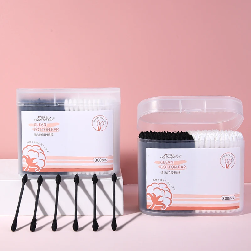 
Lameila 300pcs 2 in 1 wholesale personal care ear cleaning cotton swab paper stick black and white cotton buds A655 