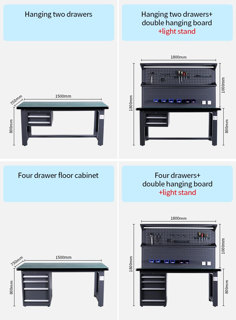 Industrial  Metal Frame Work Station Table Wooden Operation garage lab workbench Tool Cabinet For Garage Workshop