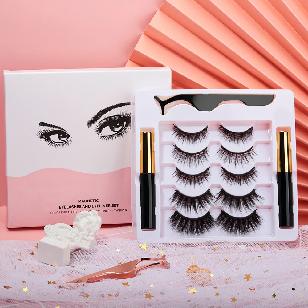 Hot Sale Band 3D Faux Mink Magnets Lashes 10 Magnetic Eyelash Custom Packaging