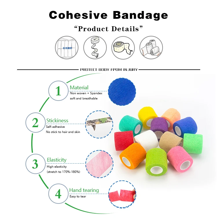 Customized first aid bandage non-woven elastic bandages cohesive bandag easy tear first aid bandage
