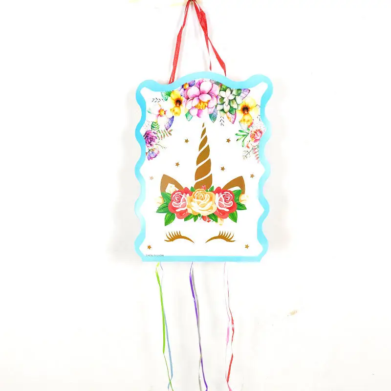 Unicorn Themed Kids Girls Foldable Pinatas Charming Happy Decoration Hanging Party Supplies Propz Pull String Paper Pinata