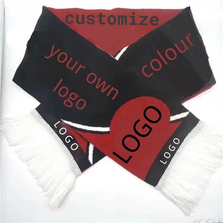 Factory Wholesale Promotion embroidery logo Custom Winter Knitted Neck Fan Football Knitted Soccer Scarves With Tassel