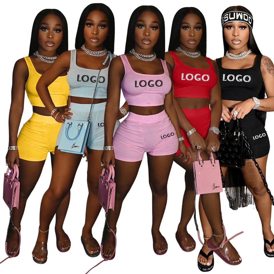 Custom Logo New Arrival Casual Solid Color Two Piece Pants Set Women Tracksuit Summer Biker 2 Piece Vest Shorts Sets