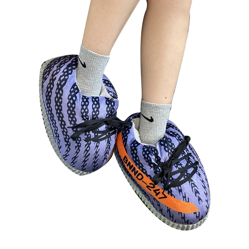 
New Multiple Designs Winter Warm Yeezy Jordan Sneaker aj Style Average Size Teenager Adult Plush House Indoor Slippers 