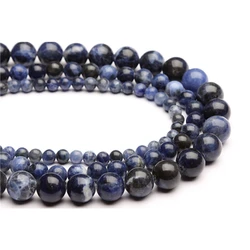 Yiwu Natural Stone Supplier Deep Blue Sodalite Polished Loose Round Beads White Pattern Lace Sodalite Beads for Jewelry Making