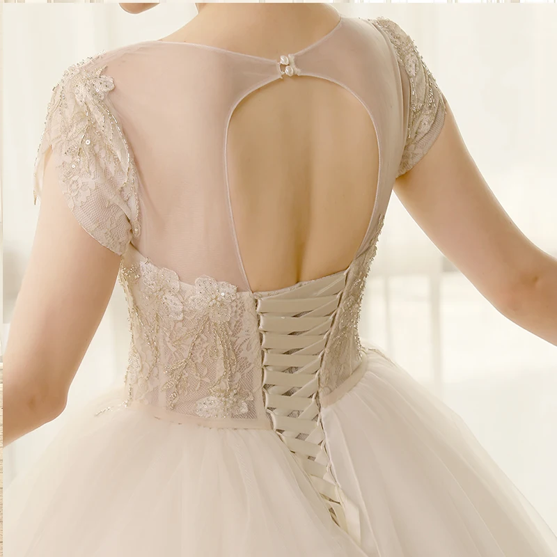 SL8195 Plus Size Wedding Dress With Short Sleeves Crystals Beading Tulle Floor Length Lace Girls Bridal Gown Wedding Dresses