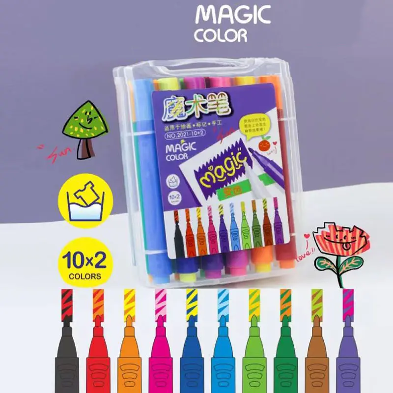 Hot Create 3D Lettering or Write Secret Messages Magic Felt Tip Pens Funny Magical Color Change Marker Pens