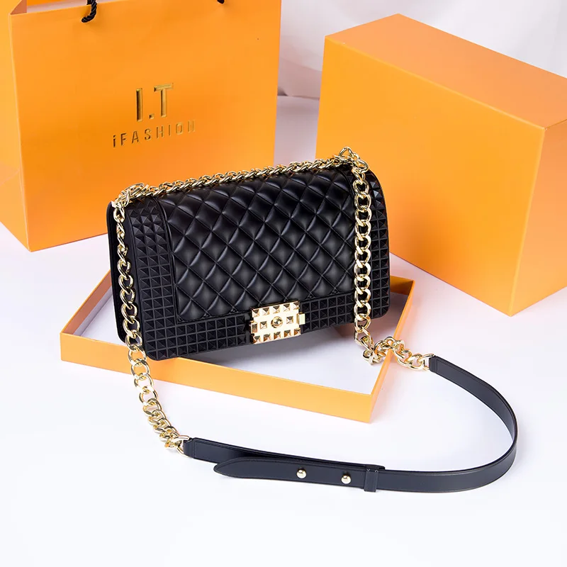 Angel Kiss High Quality PVC Lattice Chain Jelly Purses And Handbags Ladies Girl Fashion Candy Crossbody Bag