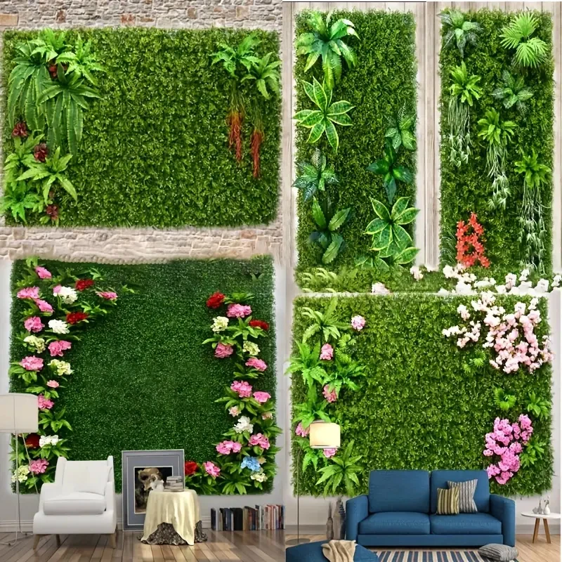 Wholesale decorative vertical garden fence mimosa leaf simulation lawn green wall fake artificial plant