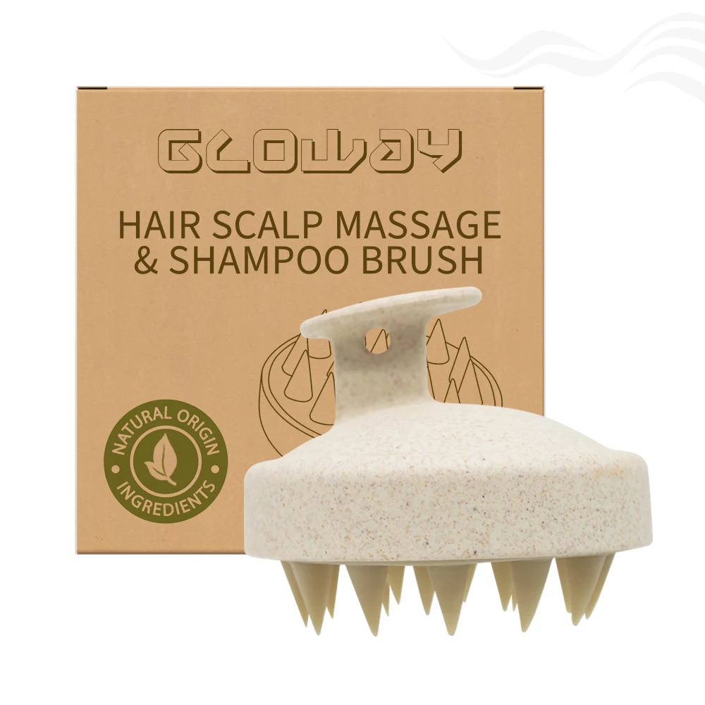 Gloway Manufacturer Soft Silicone Care Scalp Massager Hair Brush Custom Logo Wheat Straw Hair Shampoo Brush