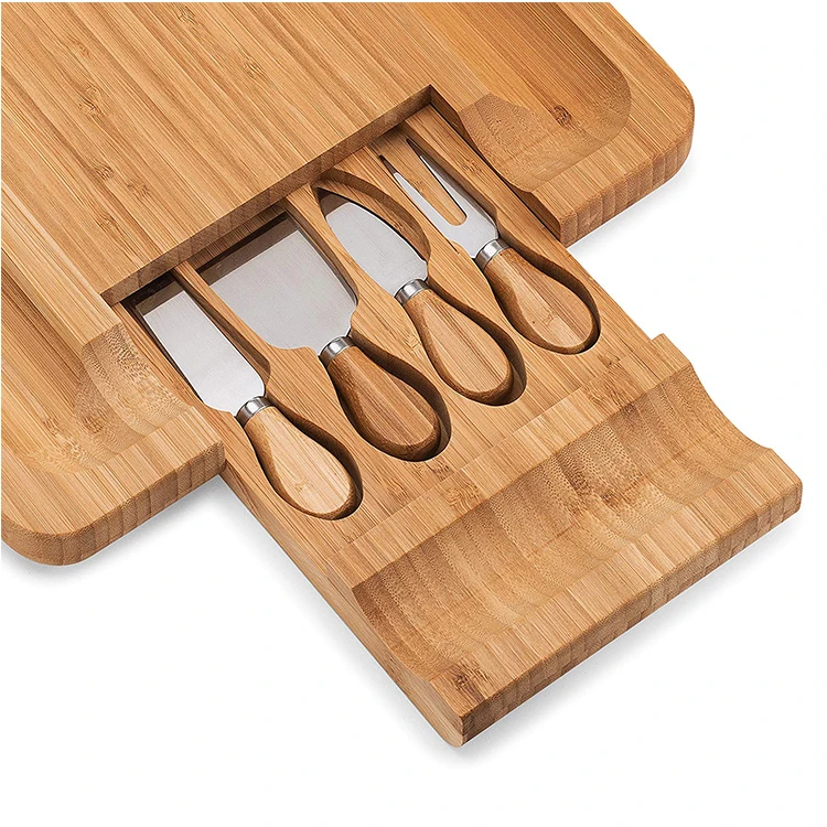 Bamboo cheeseboard set with four sets of knives and cheese boardSquare multifunctional drawer