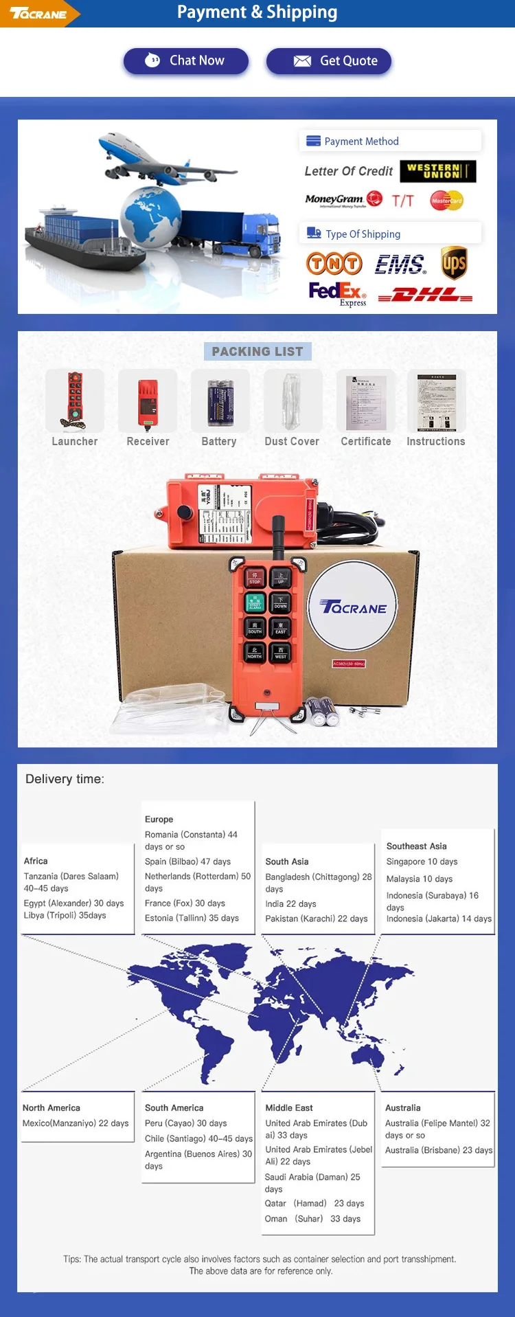 100 meters control distance 8 button dual speed crane remote control