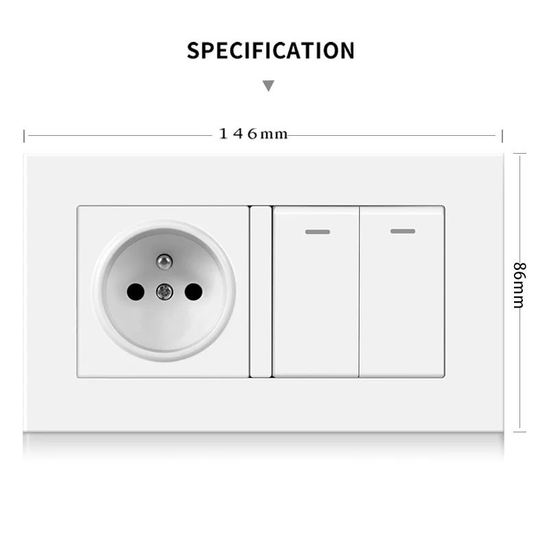 Professional switch factory French EU standard wall power socket with 2 LED rocker switches