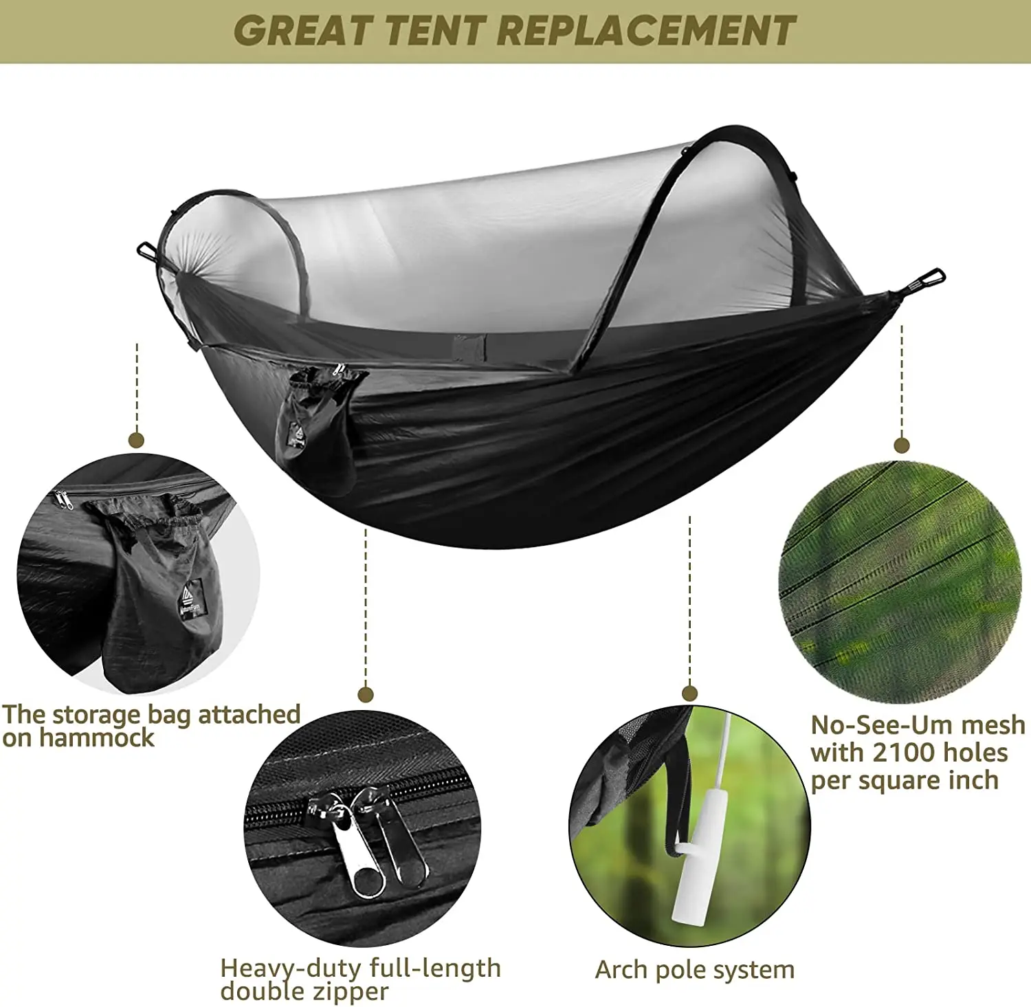 WOQI Outdoor Leisure Cotton Hammocks Camping Stand Sleeping Lightweight And Compact Backpacking Hammock