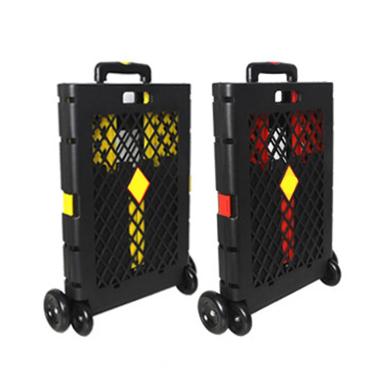 Large Capacity Portable Foldable Plastic Mesh Rolling Trolley Shopping Grocery Cart