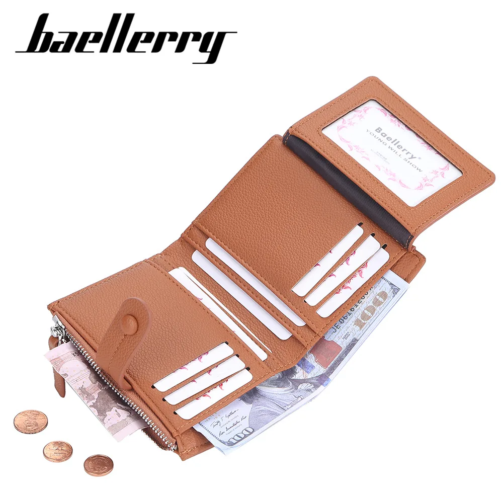 Компактный женский кожаный кошелек baellerry с несколькими отделениями для карт тонкий монет тройного сложения Женский на молнии идентификацией по rfid женщин