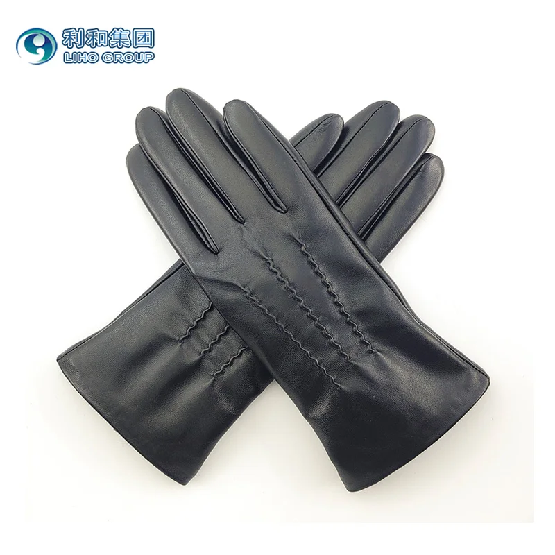 High Quality Black Warm Winter Driving Sheepskin Leather Work Gloves for Men Women Plain Style Color Feature