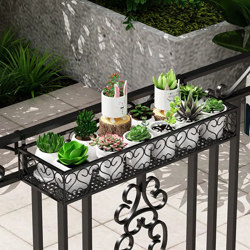 Iron Hanging Flower Rack Basket Shelf with Hooks, Flower Pot Stand Rack Patio Railing Shelf for Balcony Decor,  Garden Balcony