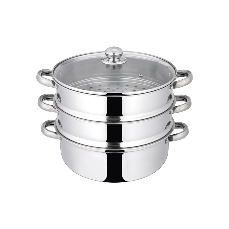 Устойчивые экологически чистые 4 слоя кастрюля для супа с Пароварка из нержавеющей стали приготовления горшок Кастрюля со стеклянной крышкой