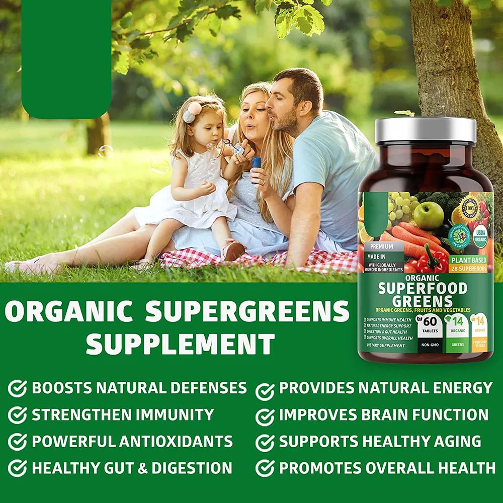 2024 Vegan Boost Energy Immunity and Gut Health Organic Superfood Greens Tablets Beet Root and Ginger Pills