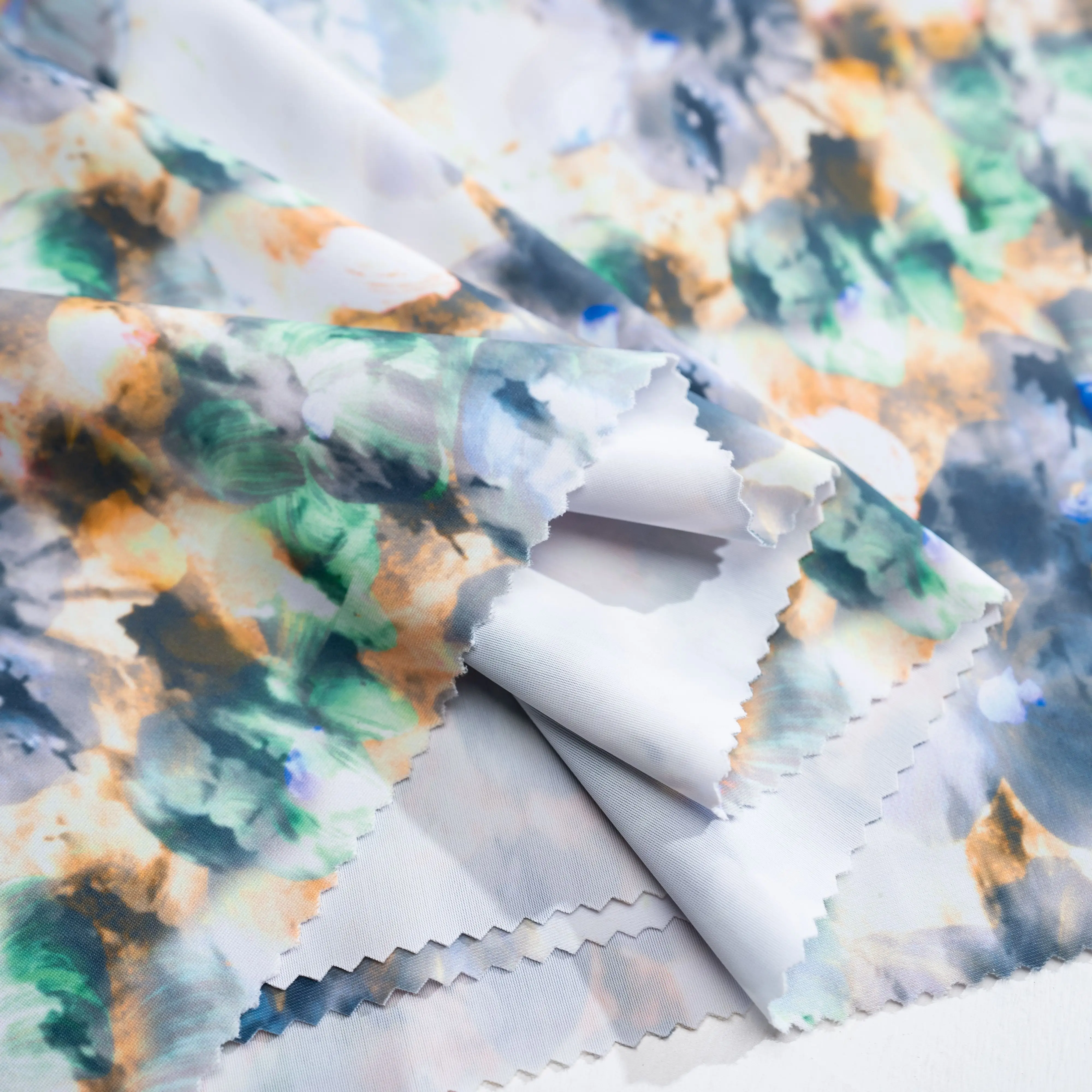 Custom Heat Digital Print Satin Silk  Polyester Spandex Fabric for Women Dress
