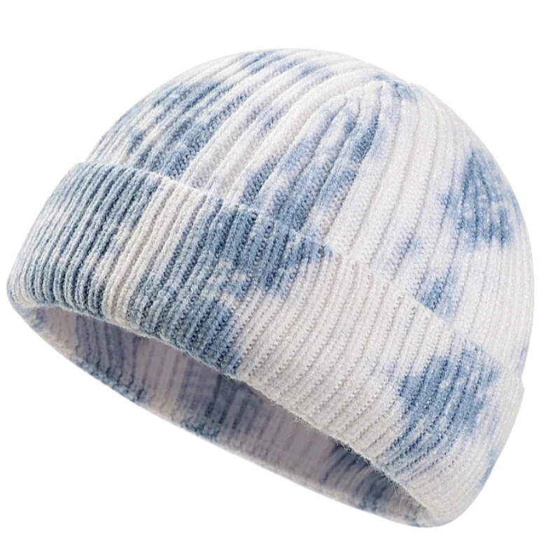 Fashion Hip Hop Wholesale Custom Knit Skull Caps Fisherman Winter Knitted Hat Tie Dye Beanie With Custom Logo