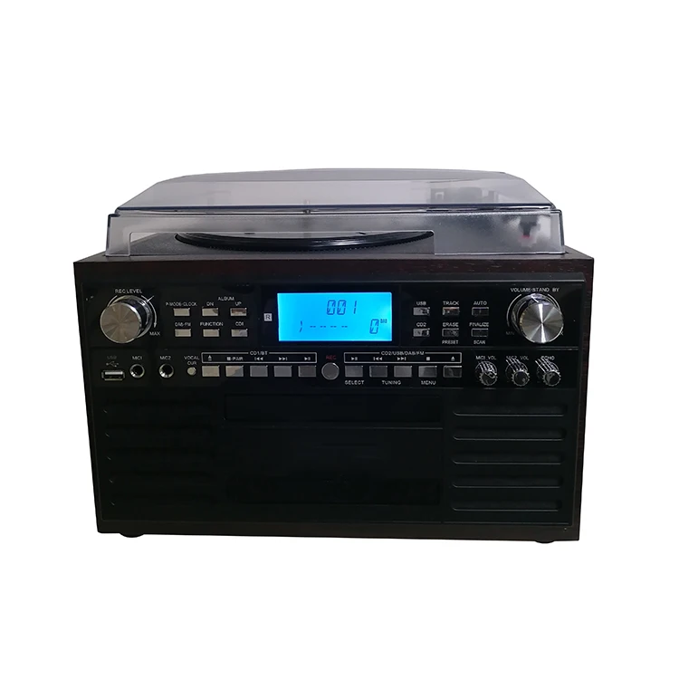 High quality LP vinyl record player modern European living room old-fashioned retro phonograph CD tape radio audio