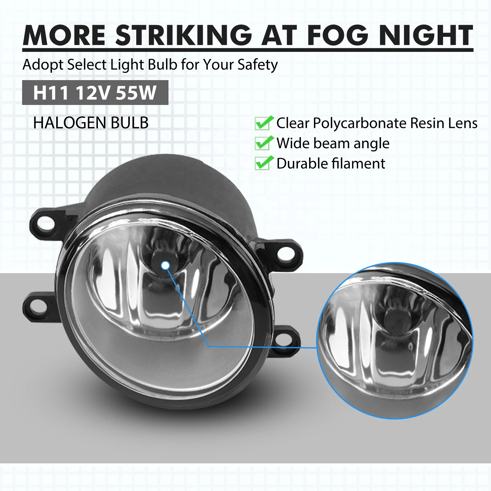 Bevinsee Front Bumper Driving Lamp Clear Fog Light Assembly Kit Headlight Projector Len LED For Toyota Yaris Hatchback 2006-2008