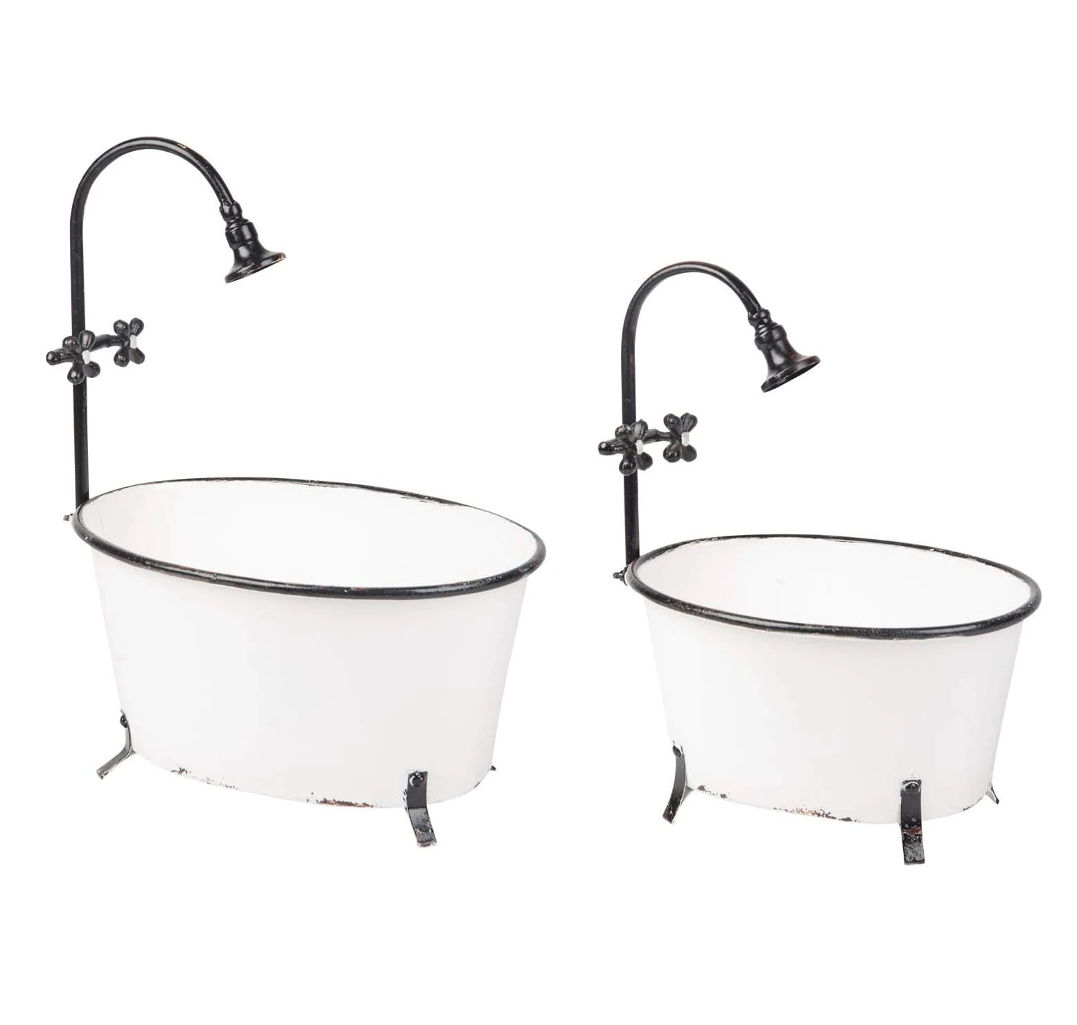 Home and Garden Metal White Black Vintage Antique Bathtub Planters Bucket Set of 2