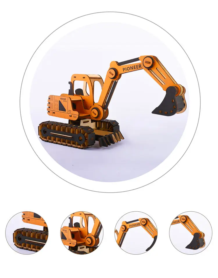 Hot Selling Unique Construction Machine Toy Wooden Puzzle Jigsaw Puzzle Model Puzzle DIY Toy,educational Toy Wood