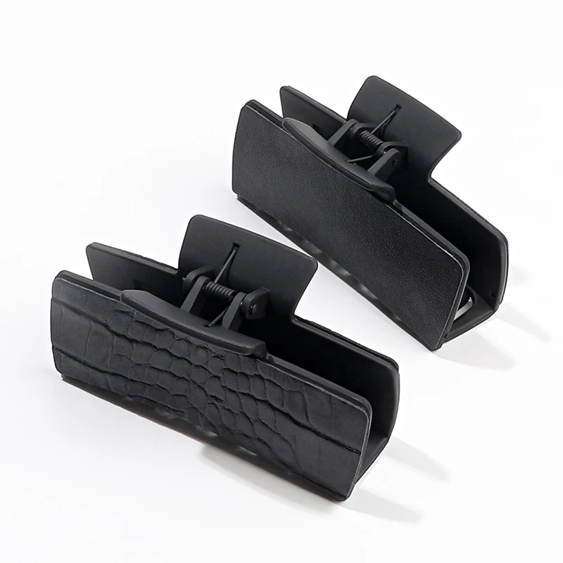 Black Square Pu Leather Acrylic Hair Clip 10.5cm Retro Rectangle Hair Claw Clips Women Girls Classics Splicing Shark Hair Claws