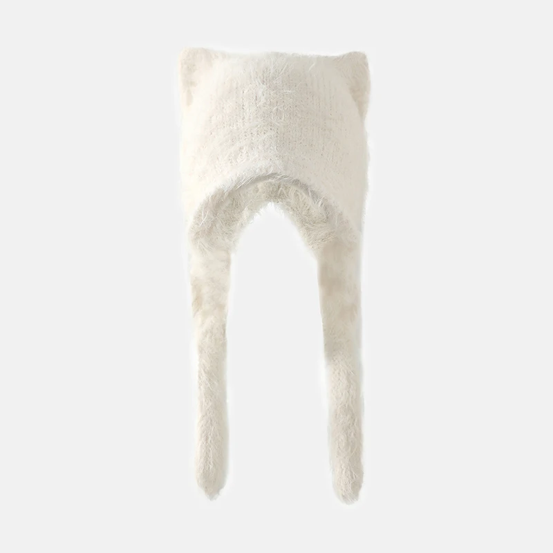Lady Autumn Winter Warm Ears Beanie Hat Plush Cat Ears Knitted Hat Ear Protection Beanie