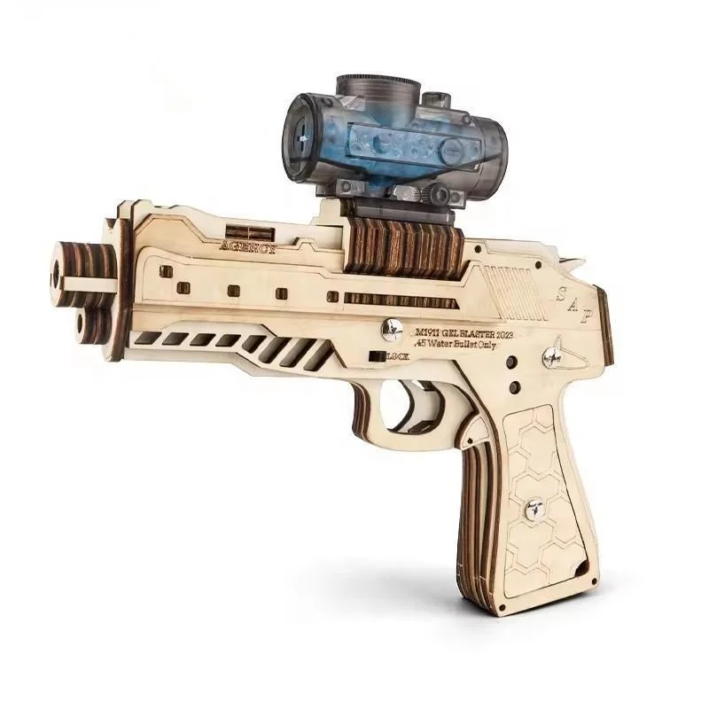 New Arrival Educational Assemble Toy Water Bullet Gun Adult Kids Wooden Gel Blaster Handmade DIY Puzzle Toys