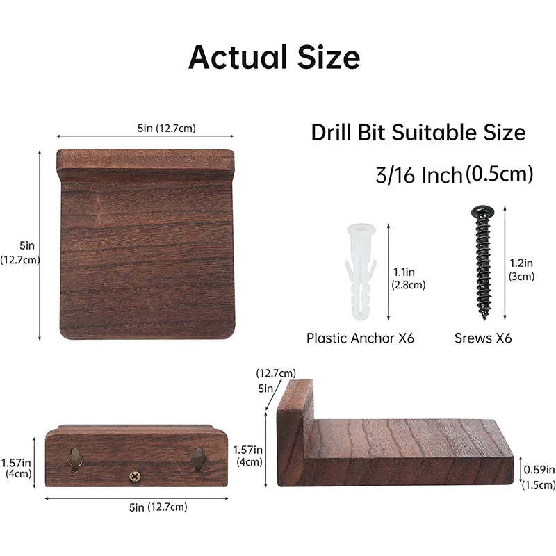 Walnut color Set of 3 Small Wall Shelves for Bedroom Living Room Bathroom Kitchen Decor Wooden Small Floating Shelf