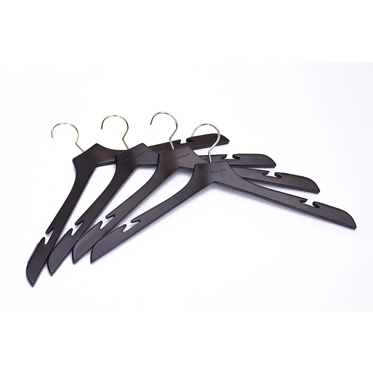 Clothing Organizing Custom LOGO Classic Black Wood Pants Hangers With Metal Plate LOGO