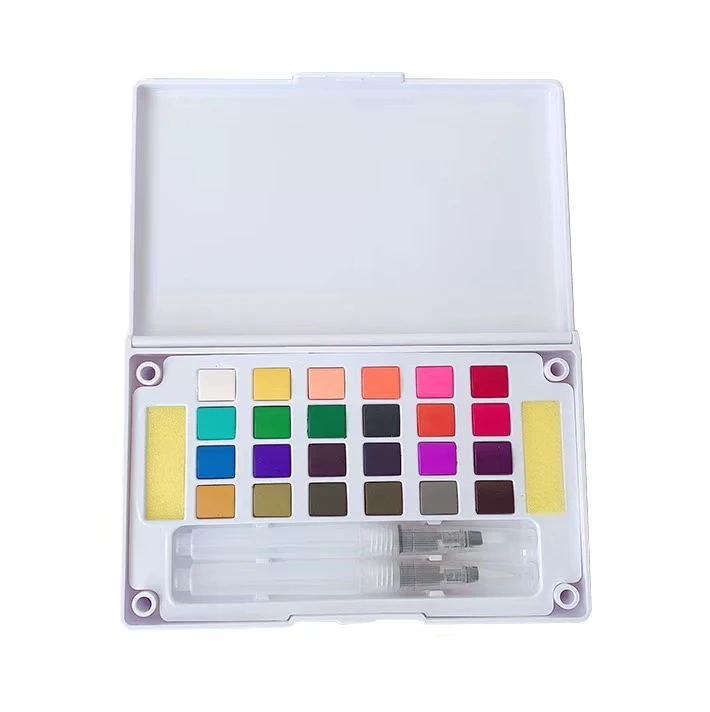 art supplier 24 pcs metallic color pearl color watercolor paint set with painting brush
