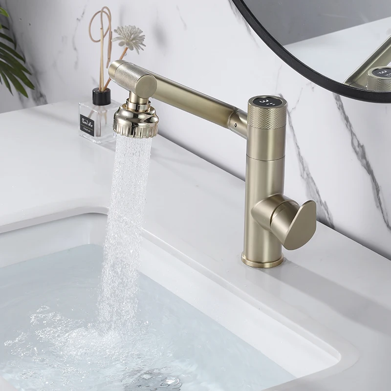 Lusa Factory Price Single Handle Mixer Digital Display Stainless Steel 304 Bathroom Tap Waterfall Mixer Basin Faucet