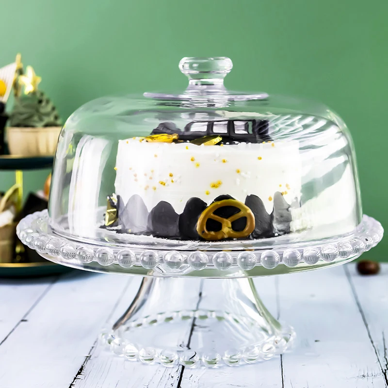 Hot Sale Bread Pastry Tray Tape Cover Transparent Glass Dessert Display Cake Holder with Dome